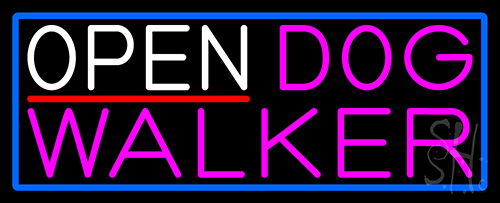 Open Dog Walker With Blue Border LED Neon Sign