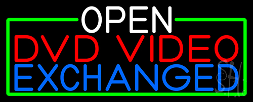 Open Dvd Video Exchanged With Green Border LED Neon Sign