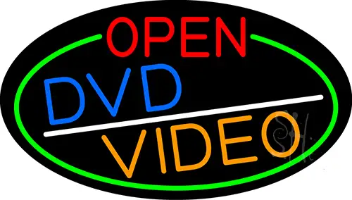 Open Dvd Video Oval With Green Border LED Neon Sign