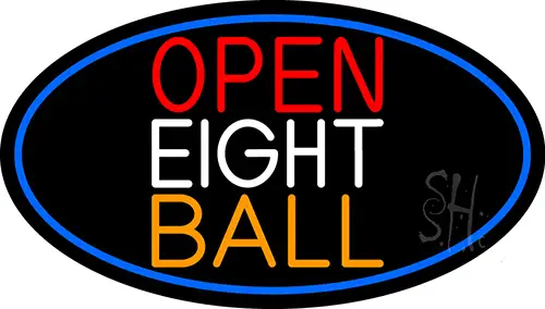 Open Eight Ball Oval With Blue Border LED Neon Sign