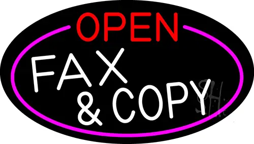 Open Fax And Copy Oval With Pink Border LED Neon Sign