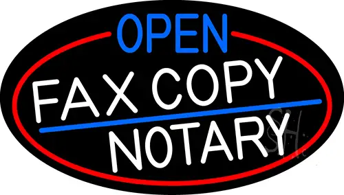 Open Fax Copy Notary Oval With Red Border LED Neon Sign