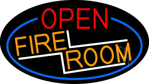 Open Fire Room Oval With Blue Border LED Neon Sign
