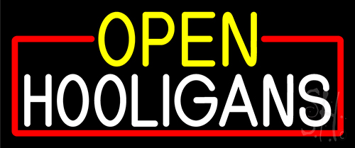 Open Hooligans With Red Border LED Neon Sign