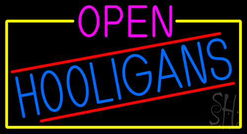 Open Hooligans With Yellow Border LED Neon Sign