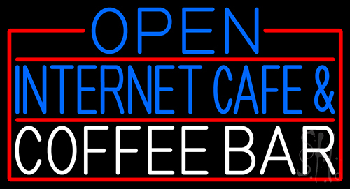 Open Internet Cafe And Coffee Bar With Red Border LED Neon Sign