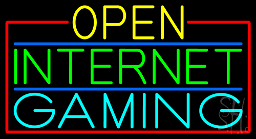 Open Internet Gaming With Red Border LED Neon Sign