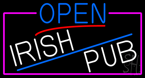 Open Irish Pub With Pink Border LED Neon Sign