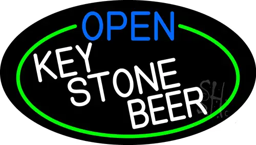 Open Key Stone Beer Oval With Green Border LED Neon Sign