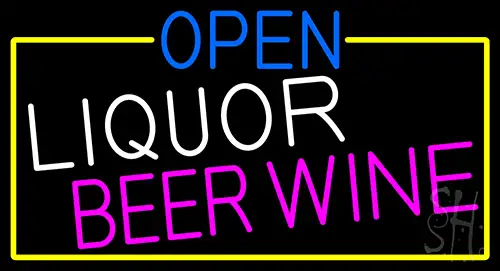 Open Liquor Beer Wine With Yellow Border LED Neon Sign