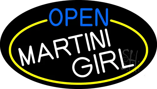 Open Martini Girl Oval With Yellow Border LED Neon Sign
