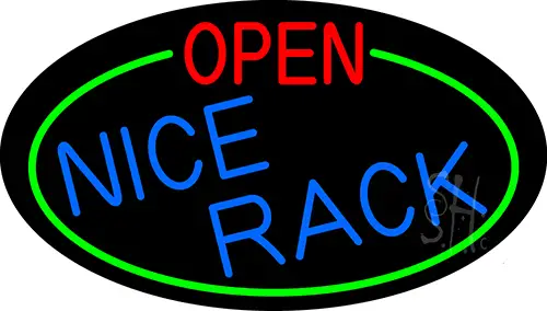 Open Nice Rack Oval With Green Border LED Neon Sign