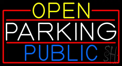 Open Parking Public With Red Border LED Neon Sign