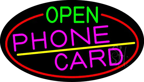 Open Phone Card Oval With Red Border LED Neon Sign