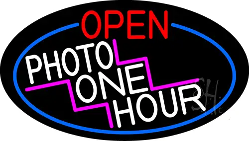 Open Photo One Hour Oval With Red Border LED Neon Sign
