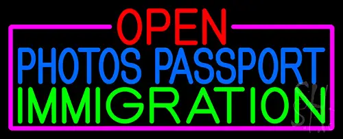 Open Photos Passport Immigration With Pink Border LED Neon Sign
