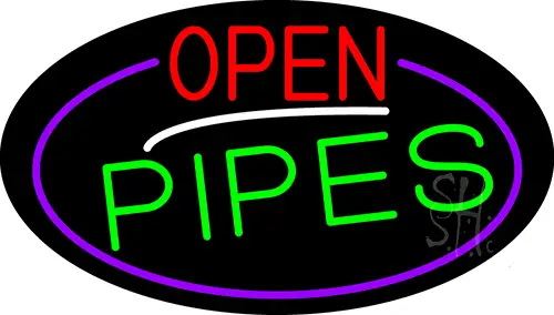 Open Pipes Oval With Purple Border LED Neon Sign