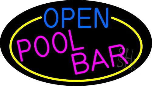 Open Pool Bar Oval With Yellow Border LED Neon Sign