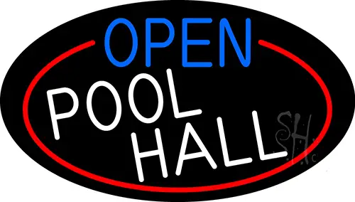 Open Pool Hall Oval With Red Border LED Neon Sign