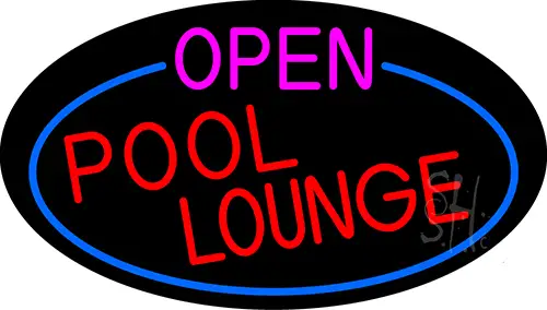 Open Pool Lounge Oval With Blue Border LED Neon Sign