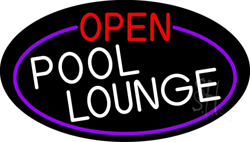 Open Pool Lounge Oval With Purple Border LED Neon Sign