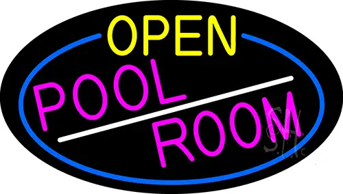 Open Pool Room Oval With Blue Border LED Neon Sign