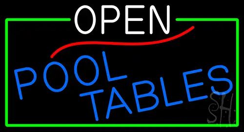 Open Pool Tables With Green Border LED Neon Sign