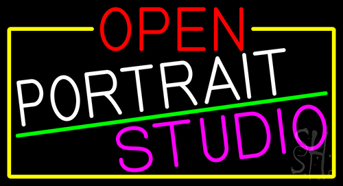 Open Portrait Studio With Yellow Border LED Neon Sign