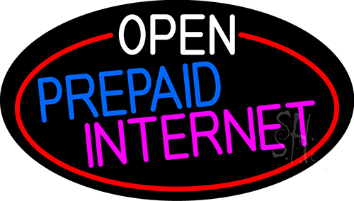 Open Prepaid Internet Oval With Red Border LED Neon Sign