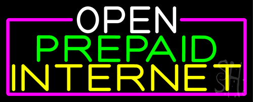Open Prepaid Internet With Pink Border LED Neon Sign