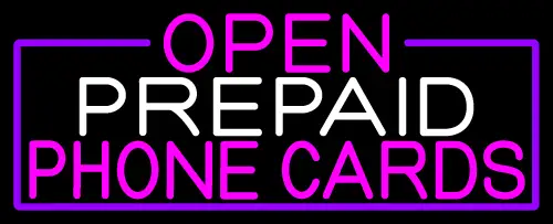 Open Prepaid Phone Cards With Purple Border LED Neon Sign