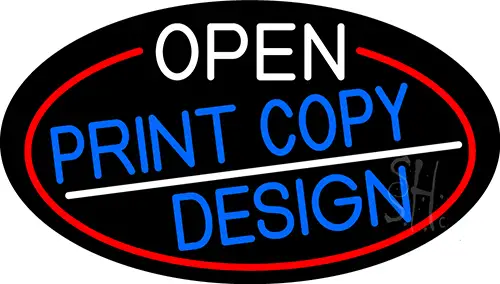 Open Print Copy Design Oval With Red Border LED Neon Sign