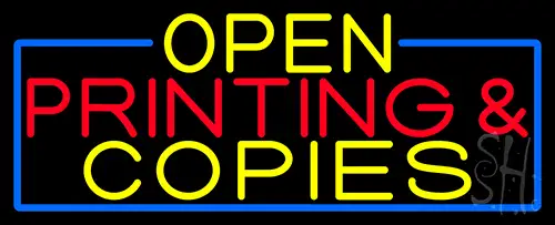 Open Printing And Copies With Blue Border LED Neon Sign