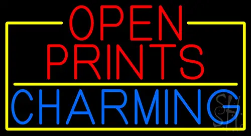 Open Prints Charming With Yellow Border LED Neon Sign