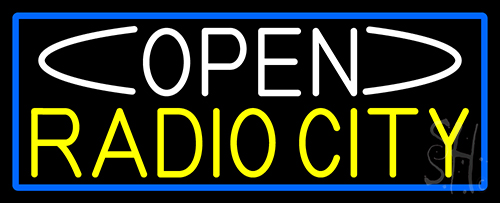 Open Radio City With Blue Border LED Neon Sign