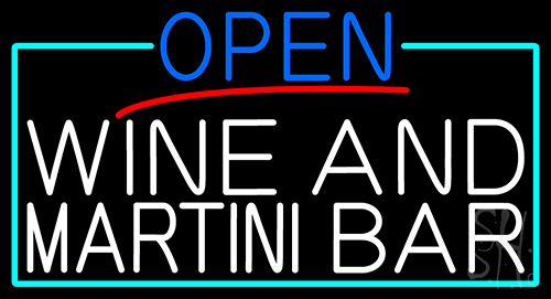 Open Wine And Martini Bar With Turquoise Border LED Neon Sign