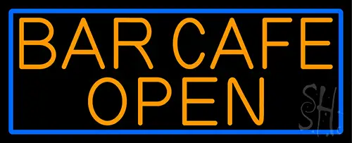 Orange Bar Cafe Open With Blue Border LED Neon Sign