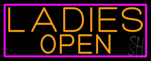 Orange Ladies Open With Pink Border LED Neon Sign