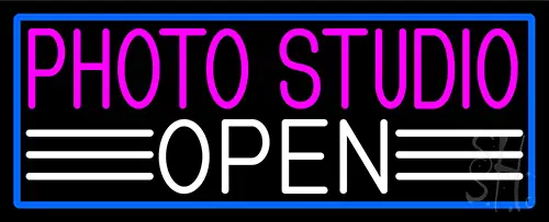 Photo Studio Open With Blue Border LED Neon Sign