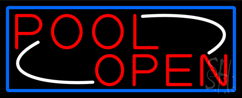 Pool Open With Blue Border LED Neon Sign
