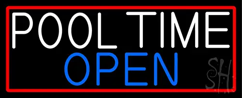 Pool Time Open With Red Border LED Neon Sign
