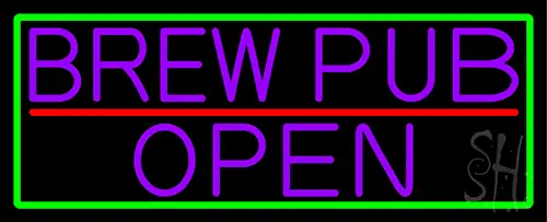 Purple Brew Pub Open With Green Border LED Neon Sign