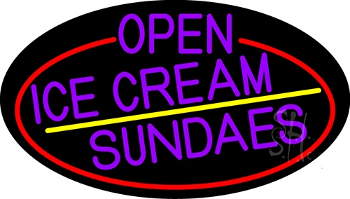 Purple Open Ice Cream Sundaes Oval With Red Border LED Neon Sign