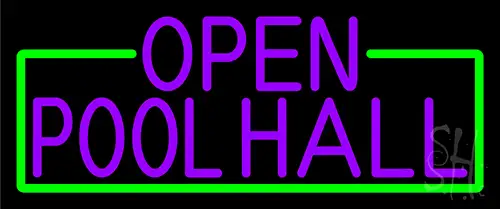 Purple Open Pool Hall With Green Border LED Neon Sign