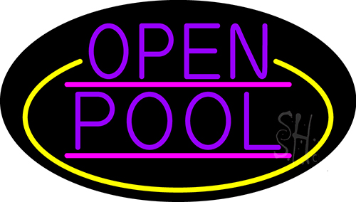 Purple Open Pool Oval With Yellow Border LED Neon Sign