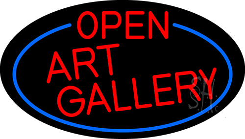 Red Open Art Gallery Oval With Blue Border LED Neon Sign