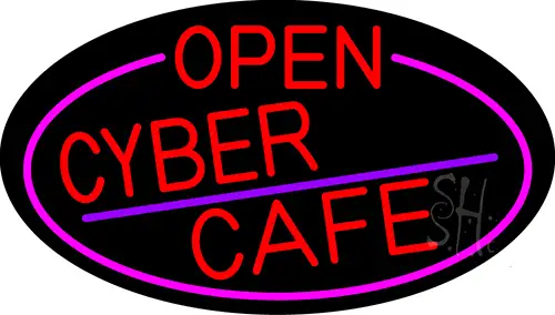 Red Open Cyber Cafe Oval With Pink Border LED Neon Sign
