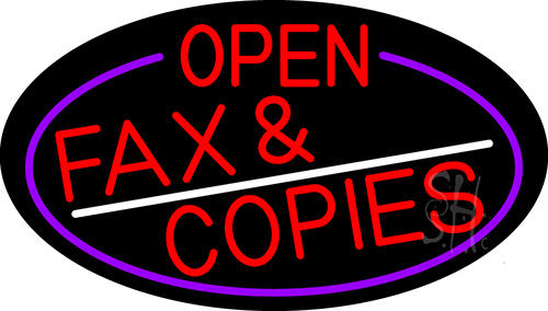 Red Open Fax And Copies Oval With Purple Border LED Neon Sign