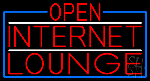 Red Open Internet Lounge With Blue Border LED Neon Sign