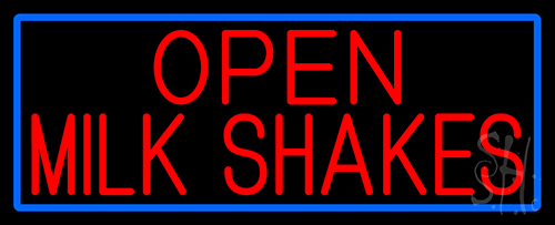 Red Open Milk Shakes With Blue Border LED Neon Sign